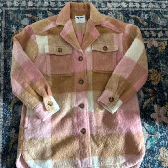 Old Navy NWOT Pink Plaid Wool Blend Heavy Oversized Shacket S - Picture 1 of 7